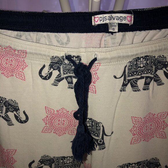 PJ SALVAGE PAJAMA PANTS KNIT ELEPHANTS BOHO BLUE TASSEL DRAWSTRING SIZE S - Picture 4 of 6